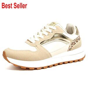 Retro Platform Sneakers Chunky Lace-Up Oxford Fabric Non-Slip Sole